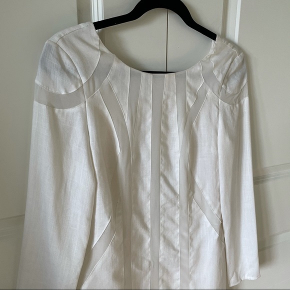 Finders Keepers Turning Tables Long Sleeve Deep V Back White Mini Dress - Picture 6 of 15